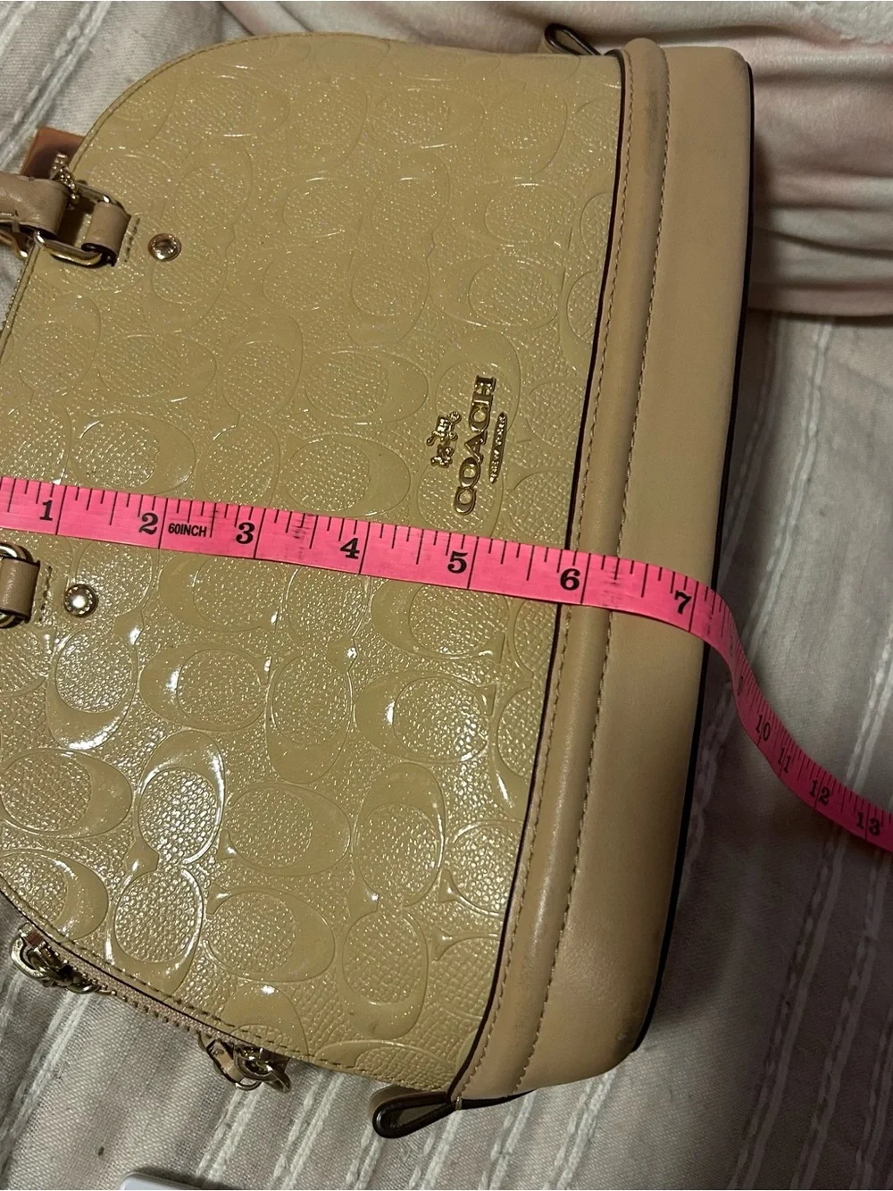 Coach mini sierra debossed patent signature satchel dome purse bag
